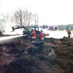 Der Flächenbrand hatte sich schon bis zu den im Hintergrund stehenden Bäumen ausgeweitet. Beim Eintreffen der ersten Einsatzkräfte konnten diese geschützt werden