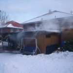 Der am Carport angebaute Geräteschuppen wurde ebenfalls beschädigt