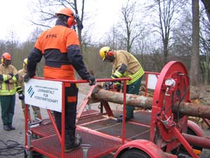 Sägen von Holz unter Spannung